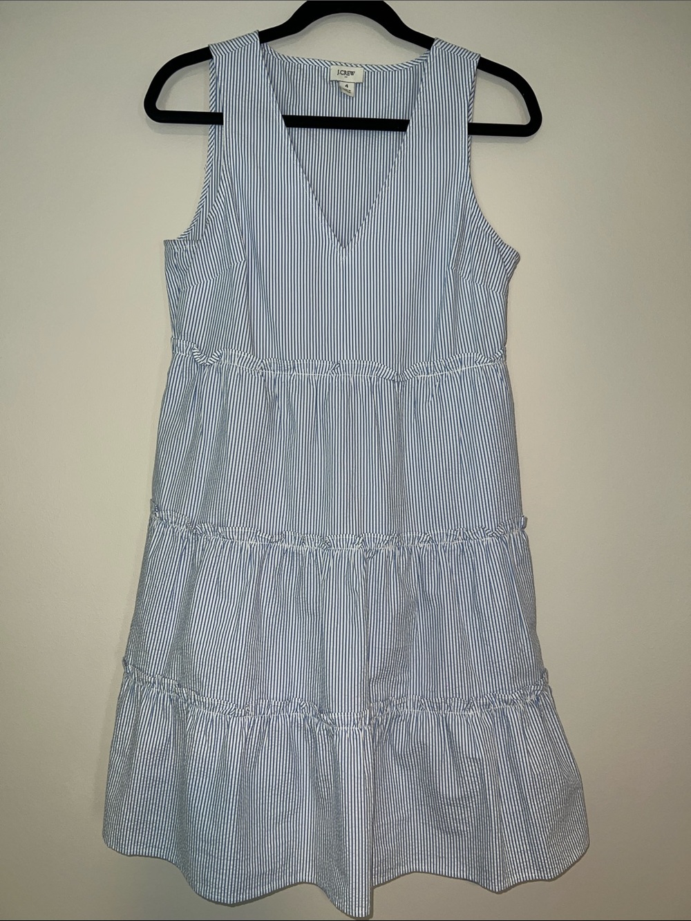 J. Crew Seersucker Ruffle Mini Dress, size 4